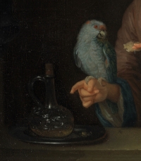 Dame au perroquet – Attr. à Godfried Schalcken (1643 – 1706) – Ancienne collection Duchesse de Kent.