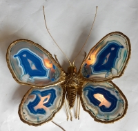 1970′ Applique Papillon Duval Brasseur Ou Isabelle Faure Avec Ailes En Agates Bleues 39 X H 39 CM
