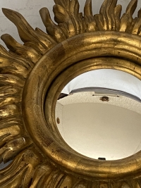 1950/70&#039; Miroir soleil Convexe, Bois Doré – Diamètre 50 cm
