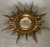1950/70&#039; Miroir soleil Convexe, Bois Doré – Diamètre 50 cm