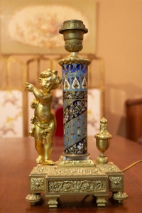 Lampe cloisonnée monture bronze 19e siècle