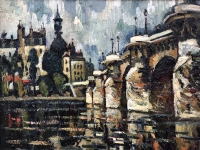 DUMONT Pierre Tableau 20ème siècle Paris le Pont Neuf sur La Seine Peinture Huile sur toile signée