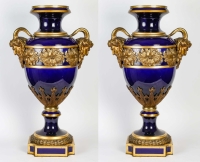 Paire de vases en porcelaine de Sèvres, Monture en bronze doré et ciselé, XIXème siècle