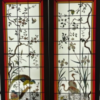 Vitrail vitraux Paon et flamands roses