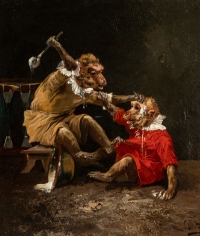 Henry Schouten 1857-1927 - Singerie au cirque huile sur toile vers 1890