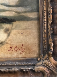 Peinture sur toile encadrée, Jeune fille au puit, signée S.Galy. Ref: 300.