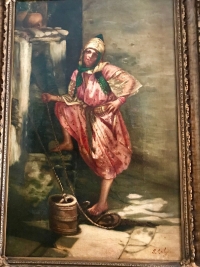 Peinture sur toile encadrée, Jeune fille au puit, signée S.Galy. Ref: 300.