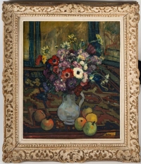 Emile COLINUS (1884-1966). Bouquet d&#039;Anémones Et De Fruits.