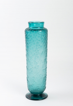 Vase Art-Déco verre turquoise dégagé à l&#039;acide de DAUM|||||||