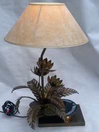1970′ Lampe Aux Nenuphars En Bronze Doré Et Agate DLG Duval Brasseur Ou Isabelle Faure