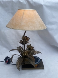 1970′ Lampe Aux Nenuphars En Bronze Doré Et Agate DLG Duval Brasseur Ou Isabelle Faure