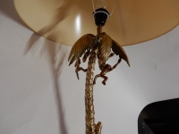 1980&#039; Lampe En Bronze Doré Aux Singes Dans Un Palmier
