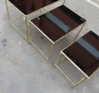 1950/70 Série de 3 Tables Gigognes Modèle Bambou avec Opaline Noire Maison Baguès