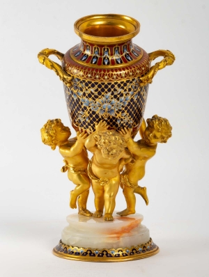 Vase en bronze doré, onyx et cloisonné, XIXème siècle|||||