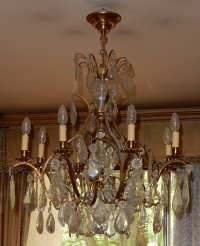 1950′ Lustre Cage Style Louis XV A 8 Lumières Et Cristal Baccarat