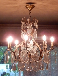 1950′ Lustre Cage Style Louis XV A 8 Lumières Et Cristal Baccarat