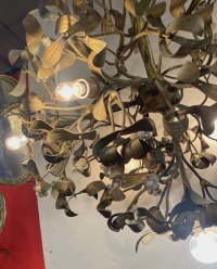 1900′ Lustre Boule de Gui en Bronze Art Nouveau à 6 Ampoules