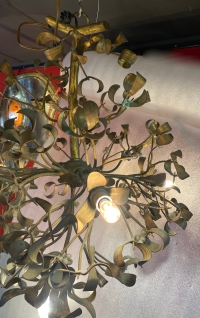 1900′ Lustre Boule de Gui en Bronze Art Nouveau à 6 Ampoules