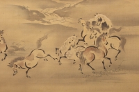 Kano Akinobu - Painting of Wild Horses by the River, Kakemono - Detail n.2