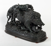 Bronze sanglier et chiens de chasse, XXème siècle