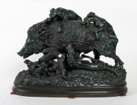 Bronze sanglier et chiens de chasse, XXème siècle