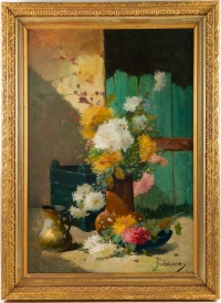 Emile Godchaux (1860 - 1938): Bouquet de chrysanthèmes.