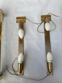 1970’ Paire D’Appliques En Laiton à Tubes de Verre Style Genet Michon Ou Petitot H 55 cm