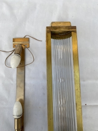 1970’ Paire D’Appliques En Laiton à Tubes de Verre Style Genet Michon Ou Petitot H 55 cm
