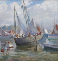 BARNOIN Henri tableau 20è siècle Bretagne port de Concarneau huile toile signée