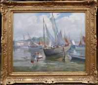 BARNOIN Henri tableau 20è siècle Bretagne port de Concarneau huile toile signée