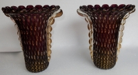 1970′ Paire de Vases Cristal Murano Violine et Or Signés Toso