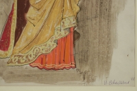 Drawing and watercolor, Russian theater character, Russian art, early 20th century.