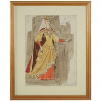 Drawing and watercolor, Russian theater character, Russian art, early 20th century.