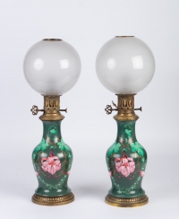Paire de lampes vertes et fuchsia Napoléon III