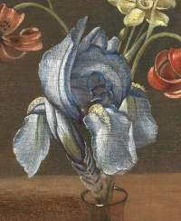 Panier de quetsches et vase de fleurs – Entourage d’Isaak Soreau (1604 – 1644)