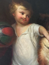 Peinture &quot;L&#039;enfant et son chien&quot;, peinture anglaise. Réf: 309