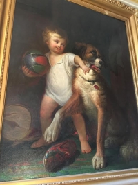 Peinture &quot;L&#039;enfant et son chien&quot;, peinture anglaise. Réf: 309