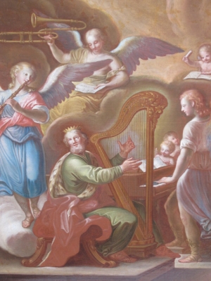 The King David playing the harp.