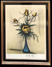 BUFFET Bernard Roses dans un vase bleu, 1979 Lithographie en couleurs signée et numérotée Certificat