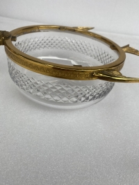 1970′ Nécessaire A Caviar Bronze Doré Et Cristal Avec Motif Esturgeon
