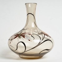 Vase &quot;Libellule et Fleurs&quot; verre fumé émaillé d&#039;Emile Gallé