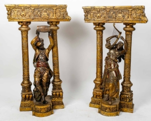 Paire de sculptures jardinières orientalistes du XIXème siècle|||||||||||