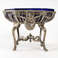Coupe en métal argenté et cristal bleu, XIXème siècle