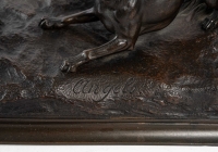 Étalon et chien, Sculpture en bronze signée Pierre Lenordez, XIXème siècle