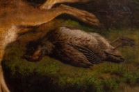 Tableau de scène de chasse, Huile sur toile signée et daté 1850