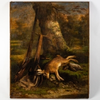 Tableau de scène de chasse, Huile sur toile signée et daté 1850