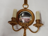 1950/70′ Paire d’Appliques en Bronze Doré Avec Miroir Convexe Signée Petitot