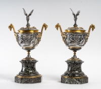Paire de Cassolettes, Epoque Napoléon III, bronze argenté et doré