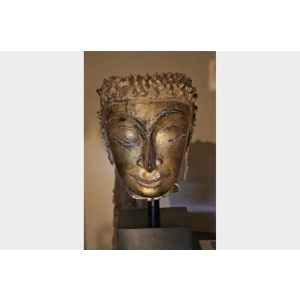 Tête de Bouddha en Grès, Stuc et Dorure | Biron ||