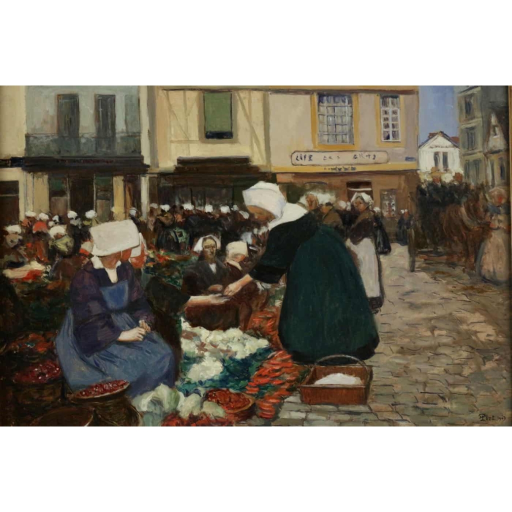 PIET Fernand (Paris 1869, 1942) Ecole Française – Vannes – La place du poids public – daté 1903 | Biron PIET Fernand (Paris 1869, 1942) Ecole Française - Vannes - La place du poids public - daté 1903